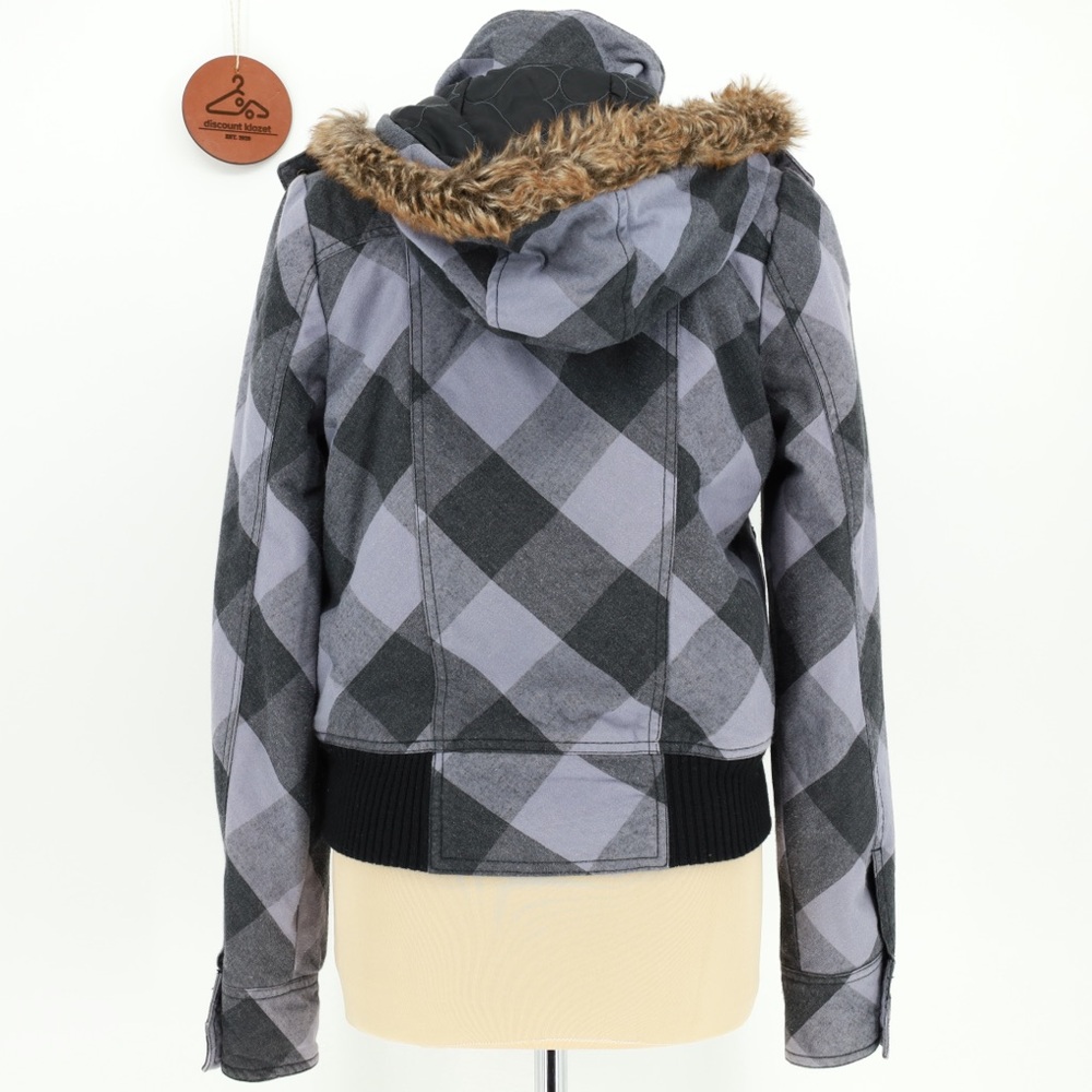 Roxy Gray Checkered Bomber Jacket Size Medium - image 3
